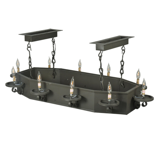 Meyda Lighting Carpathian 48" 10-Light Wrought Iron Chandelier With Honey Amber Faux Candles Shade