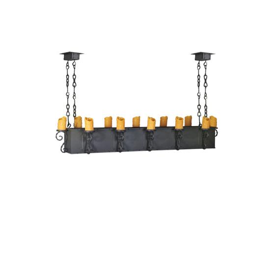 Meyda Lighting Carpathian 68" 12-Light Wrought Iron Chandelier With Honey Amber Faux Candles Shade