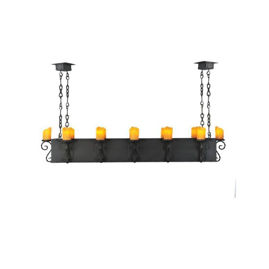 Meyda Lighting Carpathian 68" 12-Light Wrought Iron Chandelier With Honey Amber Faux Candles Shade