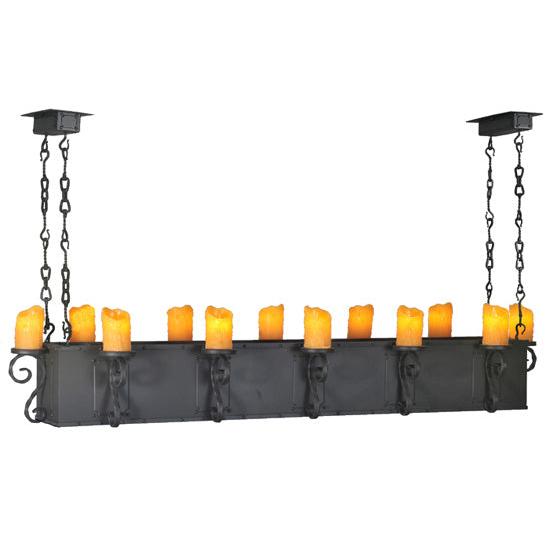 Meyda Lighting Carpathian 68" 12-Light Wrought Iron Chandelier With Honey Amber Faux Candles Shade
