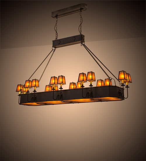 Meyda Lighting Carpathian 82" 28-Light Oil Rubbed Bronze Island Chandelier With Amber Mica Shade Glass