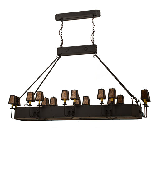 Meyda Lighting Carpathian 82" 28-Light Oil Rubbed Bronze Island Chandelier With Amber Mica Shade Glass