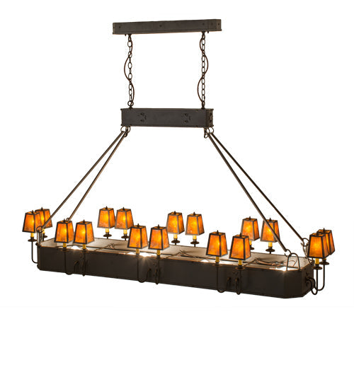 Meyda Lighting Carpathian 82" 28-Light Oil Rubbed Bronze Island Chandelier With Amber Mica Shade Glass