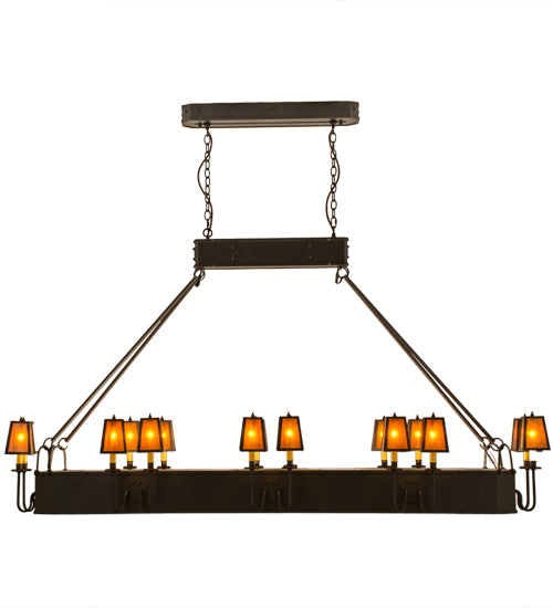 Meyda Lighting Carpathian 82" 28-Light Oil Rubbed Bronze Island Chandelier With Amber Mica Shade Glass