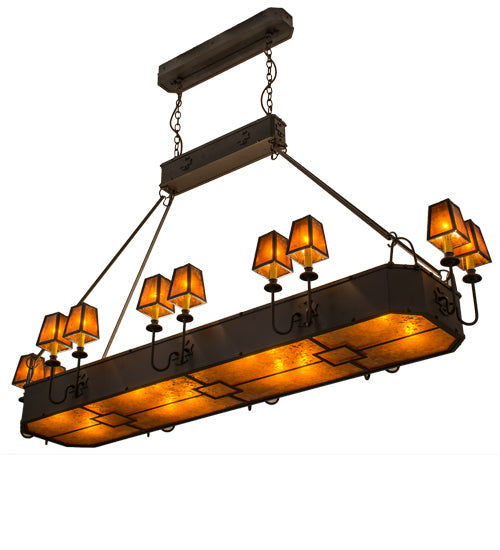Meyda Lighting Carpathian 82" 28-Light Oil Rubbed Bronze Island Chandelier With Amber Mica Shade Glass