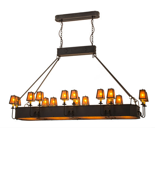 Meyda Lighting Carpathian 82" 28-Light Oil Rubbed Bronze Island Chandelier With Amber Mica Shade Glass