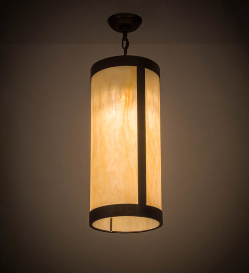 Meyda Lighting Cartier 10" Mahogany Bronze Pendant Light With Beige Sahara Taupe Idalight Shade Glass