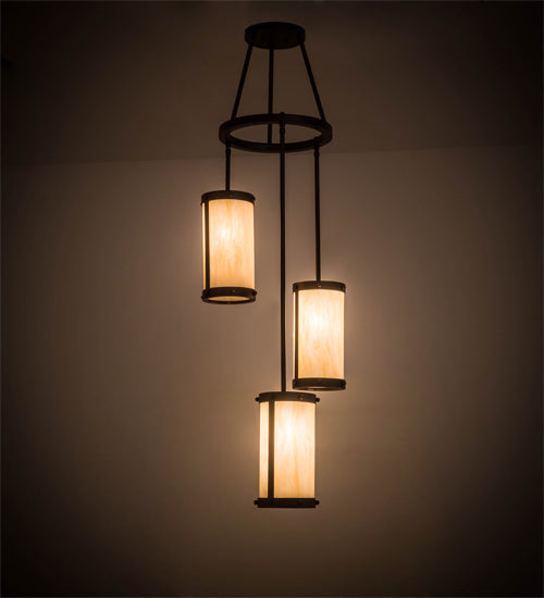 Meyda Lighting Cartier 18" 3-Light Mahogany Bronze Cascading Chandelier With Sahara Taupe Idalight Shade Glass