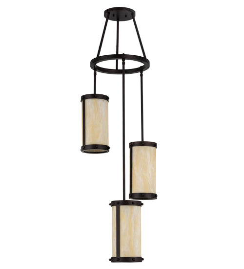 Meyda Lighting Cartier 18" 3-Light Mahogany Bronze Cascading Chandelier With Sahara Taupe Idalight Shade Glass