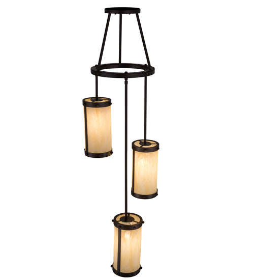 Meyda Lighting Cartier 18" 3-Light Mahogany Bronze Cascading Chandelier With Sahara Taupe Idalight Shade Glass