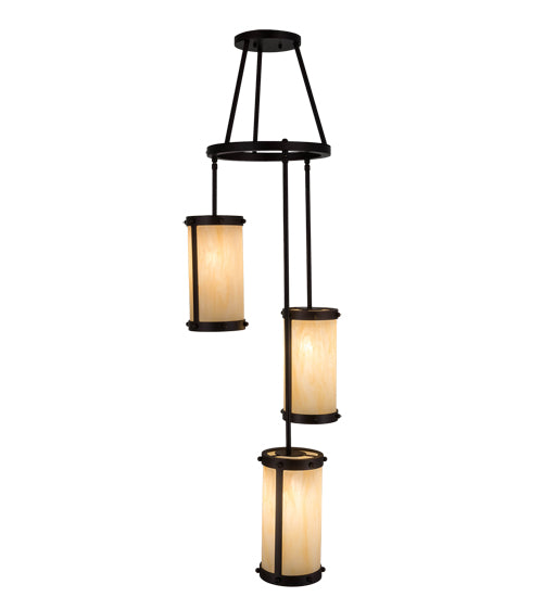 Meyda Lighting Cartier 18" 3-Light Mahogany Bronze Cascading Chandelier With Sahara Taupe Idalight Shade Glass