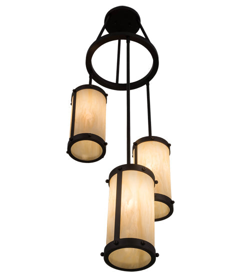 Meyda Lighting Cartier 18" 3-Light Mahogany Bronze Cascading Chandelier With Sahara Taupe Idalight Shade Glass
