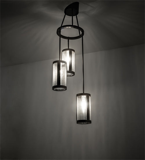 Meyda Lighting Cartier 18" 3-Light Solar Black Cascading Chandelier With Clear Seeded Shade Glass