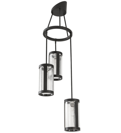 Meyda Lighting Cartier 18" 3-Light Solar Black Cascading Chandelier With Clear Seeded Shade Glass