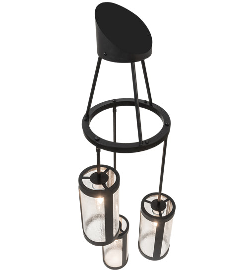 Meyda Lighting Cartier 18" 3-Light Solar Black Cascading Chandelier With Clear Seeded Shade Glass