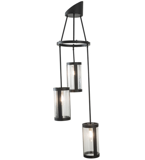 Meyda Lighting Cartier 18" 3-Light Solar Black Cascading Chandelier With Clear Seeded Shade Glass