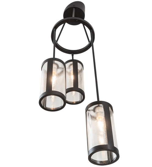 Meyda Lighting Cartier 18" 3-Light Solar Black Cascading Chandelier With Clear Seeded Shade Glass