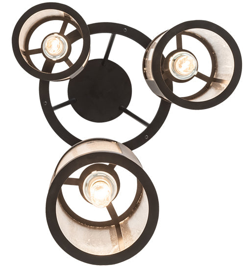 Meyda Lighting Cartier 18" 3-Light Solar Black Cascading Chandelier With Clear Seeded Shade Glass