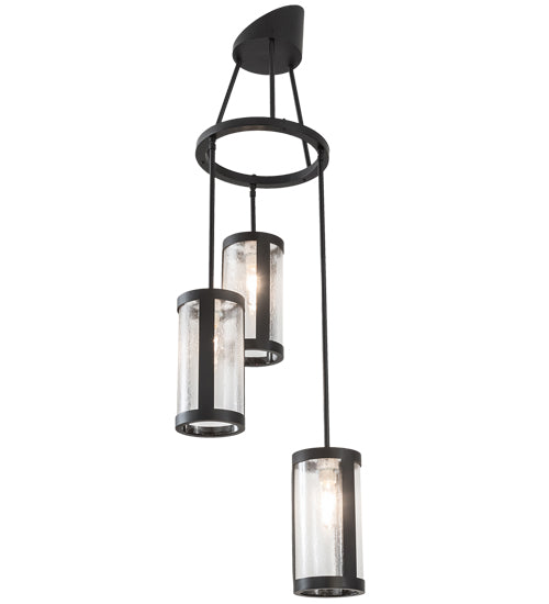 Meyda Lighting Cartier 18" 3-Light Solar Black Cascading Chandelier With Clear Seeded Shade Glass