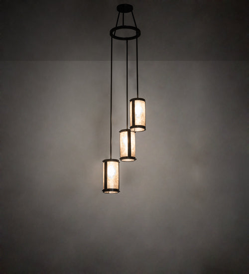 Meyda Lighting Cartier 20" 3-Light Timeless Bronze Cascading Chandelier With Silver Mica Shade Glass