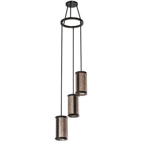 Meyda Lighting Cartier 20" 3-Light Timeless Bronze Cascading Chandelier With Silver Mica Shade Glass