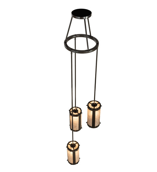 Meyda Lighting Cartier 20" 3-Light Timeless Bronze Cascading Chandelier With Silver Mica Shade Glass