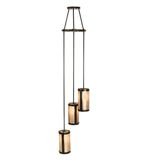 Meyda Lighting Cartier 20" 3-Light Timeless Bronze Cascading Chandelier With Silver Mica Shade Glass