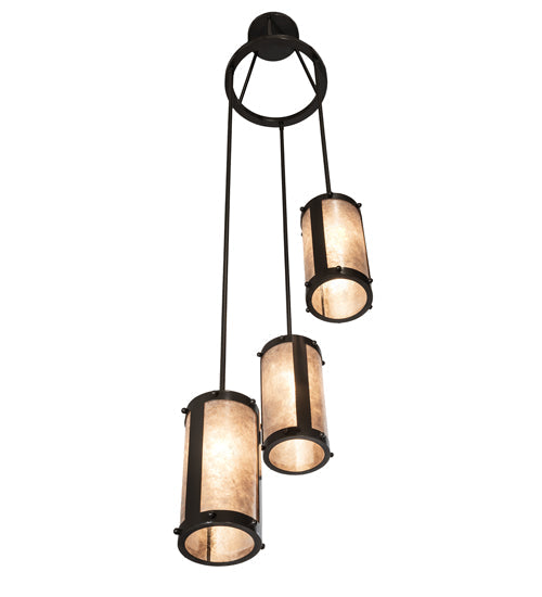 Meyda Lighting Cartier 20" 3-Light Timeless Bronze Cascading Chandelier With Silver Mica Shade Glass