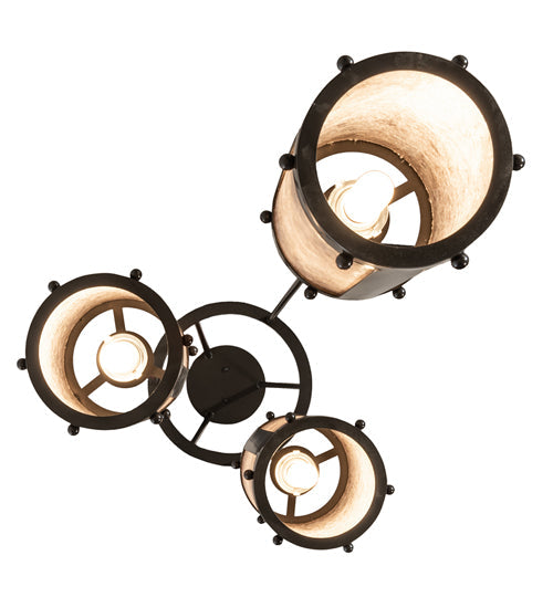 Meyda Lighting Cartier 20" 3-Light Timeless Bronze Cascading Chandelier With Silver Mica Shade Glass