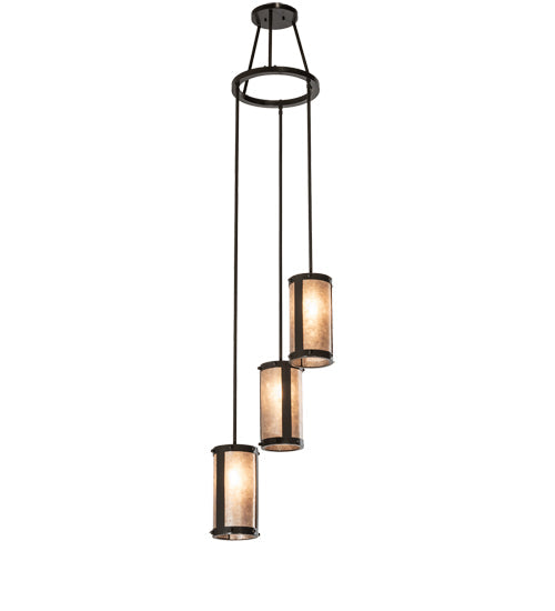 Meyda Lighting Cartier 20" 3-Light Timeless Bronze Cascading Chandelier With Silver Mica Shade Glass