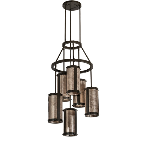 Meyda Lighting Cartier 233898 24" 6-Light Timeless Bronze Cascading Chandelier With Silver Mica Shade Glass