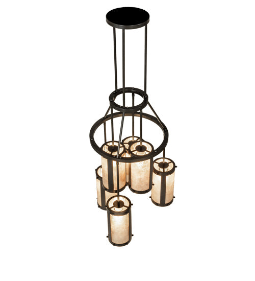 Meyda Lighting Cartier 233898 24" 6-Light Timeless Bronze Cascading Chandelier With Silver Mica Shade Glass