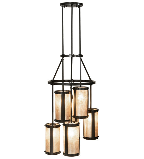 Meyda Lighting Cartier 233898 24" 6-Light Timeless Bronze Cascading Chandelier With Silver Mica Shade Glass