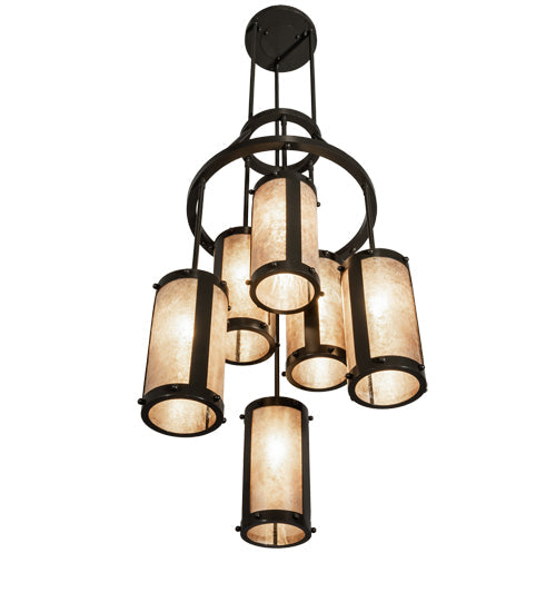 Meyda Lighting Cartier 233898 24" 6-Light Timeless Bronze Cascading Chandelier With Silver Mica Shade Glass