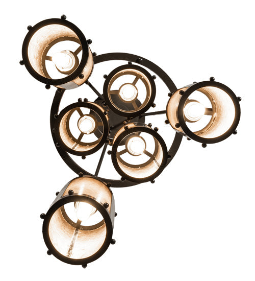 Meyda Lighting Cartier 233898 24" 6-Light Timeless Bronze Cascading Chandelier With Silver Mica Shade Glass