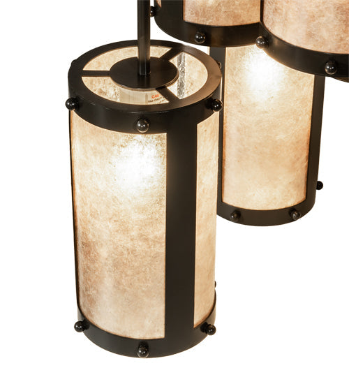 Meyda Lighting Cartier 233898 24" 6-Light Timeless Bronze Cascading Chandelier With Silver Mica Shade Glass