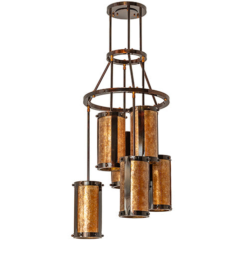 Meyda Lighting Cartier 24" 6-Light Dark Burnished Transparent Copper Cascading Chandelier With Amber Mica Shade Glass