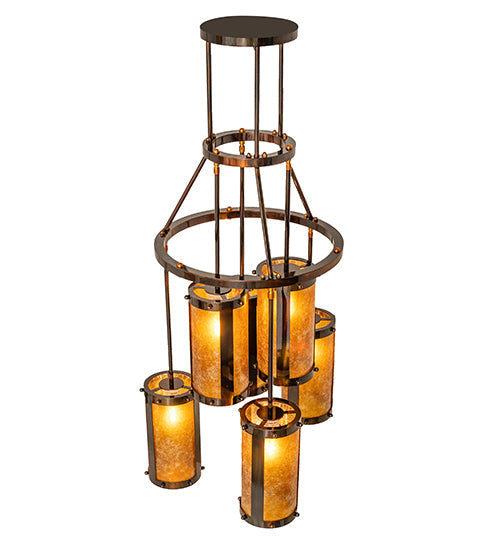 Meyda Lighting Cartier 24" 6-Light Dark Burnished Transparent Copper Cascading Chandelier With Amber Mica Shade Glass