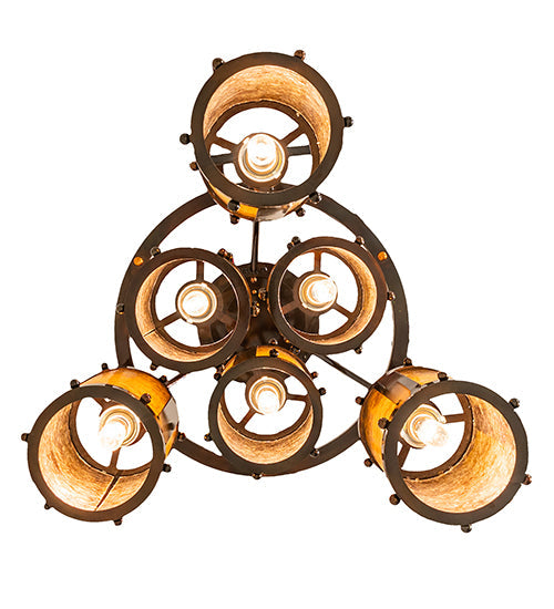 Meyda Lighting Cartier 24" 6-Light Dark Burnished Transparent Copper Cascading Chandelier With Amber Mica Shade Glass