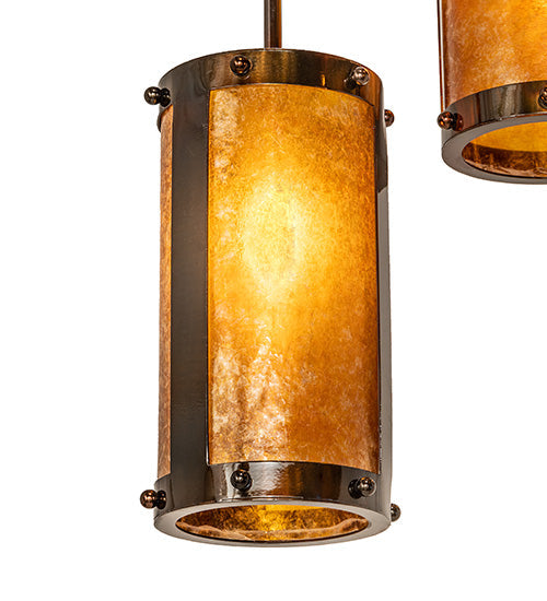 Meyda Lighting Cartier 24" 6-Light Dark Burnished Transparent Copper Cascading Chandelier With Amber Mica Shade Glass
