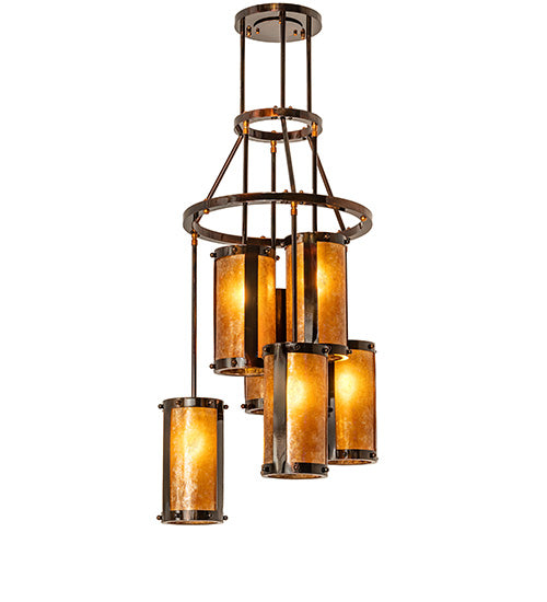 Meyda Lighting Cartier 24" 6-Light Dark Burnished Transparent Copper Cascading Chandelier With Amber Mica Shade Glass