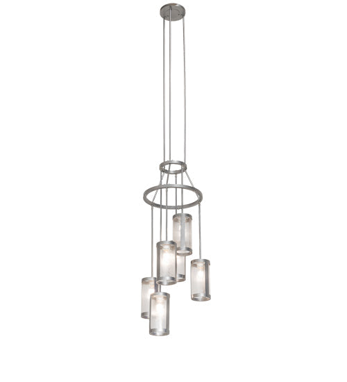 Meyda Lighting Cartier 24" 6-Light Nickel Cascading Chandelier With Clear Rainfall Idalight Shade