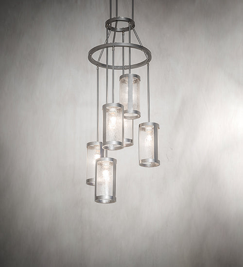 Meyda Lighting Cartier 24" 6-Light Nickel Cascading Chandelier With Clear Rainfall Idalight Shade