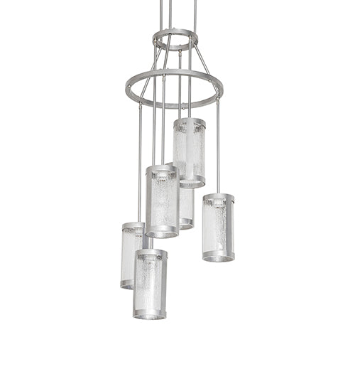Meyda Lighting Cartier 24" 6-Light Nickel Cascading Chandelier With Clear Rainfall Idalight Shade