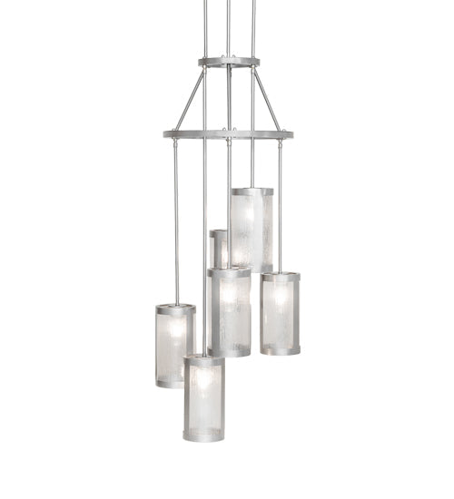 Meyda Lighting Cartier 24" 6-Light Nickel Cascading Chandelier With Clear Rainfall Idalight Shade