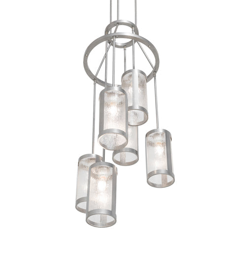 Meyda Lighting Cartier 24" 6-Light Nickel Cascading Chandelier With Clear Rainfall Idalight Shade