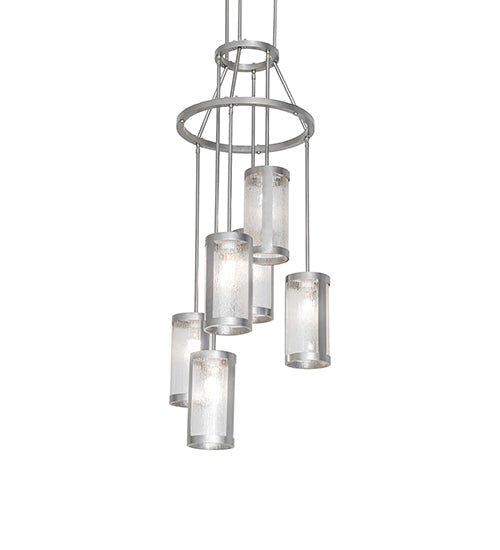 Meyda Lighting Cartier 24" 6-Light Nickel Cascading Chandelier With Clear Rainfall Idalight Shade