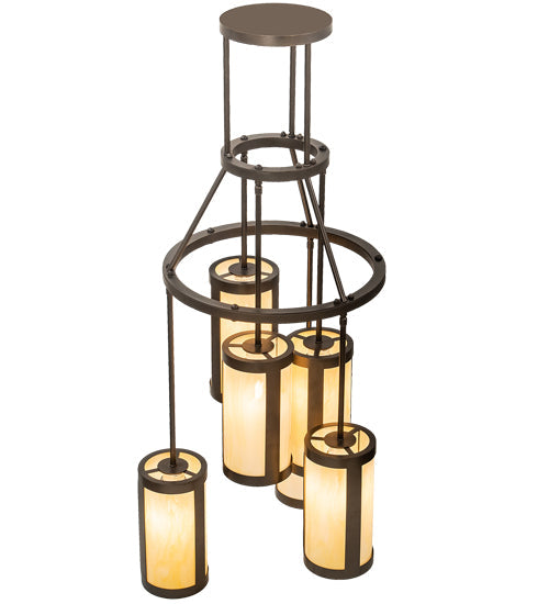 Meyda Lighting Cartier 24" 6-Light Oil Rubbed Bronze Cascading Chandelier With Creme Carrara Idalight Shade
