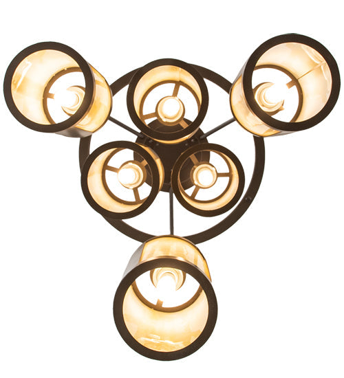 Meyda Lighting Cartier 24" 6-Light Oil Rubbed Bronze Cascading Chandelier With Creme Carrara Idalight Shade