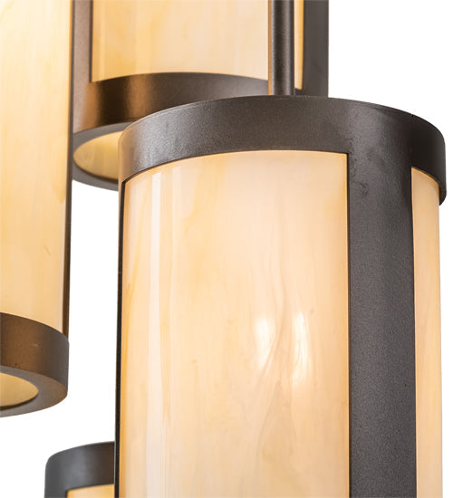 Meyda Lighting Cartier 24" 6-Light Oil Rubbed Bronze Cascading Chandelier With Creme Carrara Idalight Shade